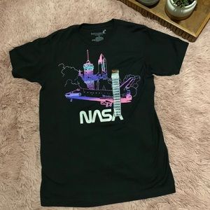 NASA buzz aldrin space shuttle men’s black tee.